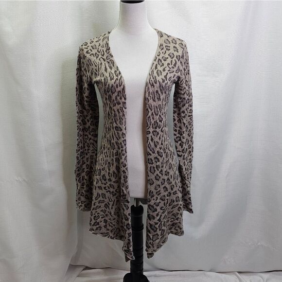 Acrobat Tan Leopard Print Silk and Cashmere Open Cardigan Size Medium - Picture 1 of 10